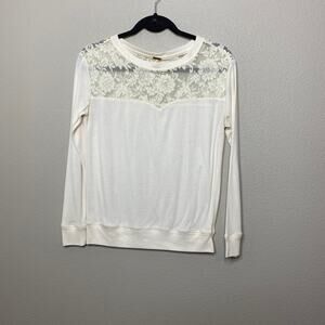 Poof‎ Long Sleeve White Lace Tee Womens Size M